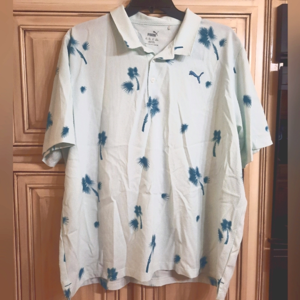 Puma Palmetto Seersucker Buttonup Shirt! Size XXL - Teal‎ White! Nice! Beach